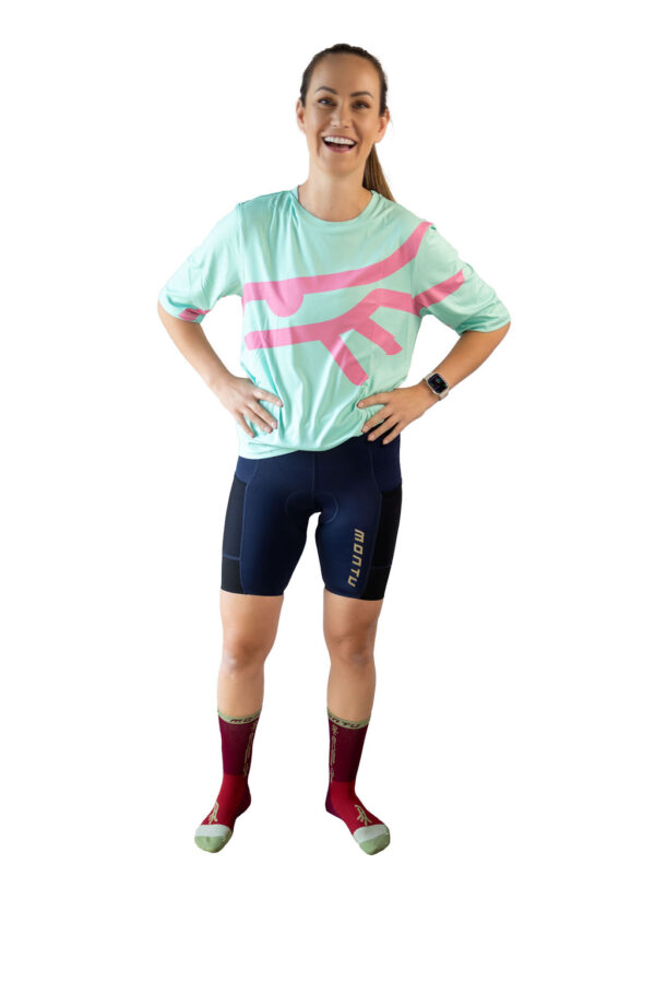 Montu Nesh trail tee, relaxed fit cycling jersey, mint/rose.