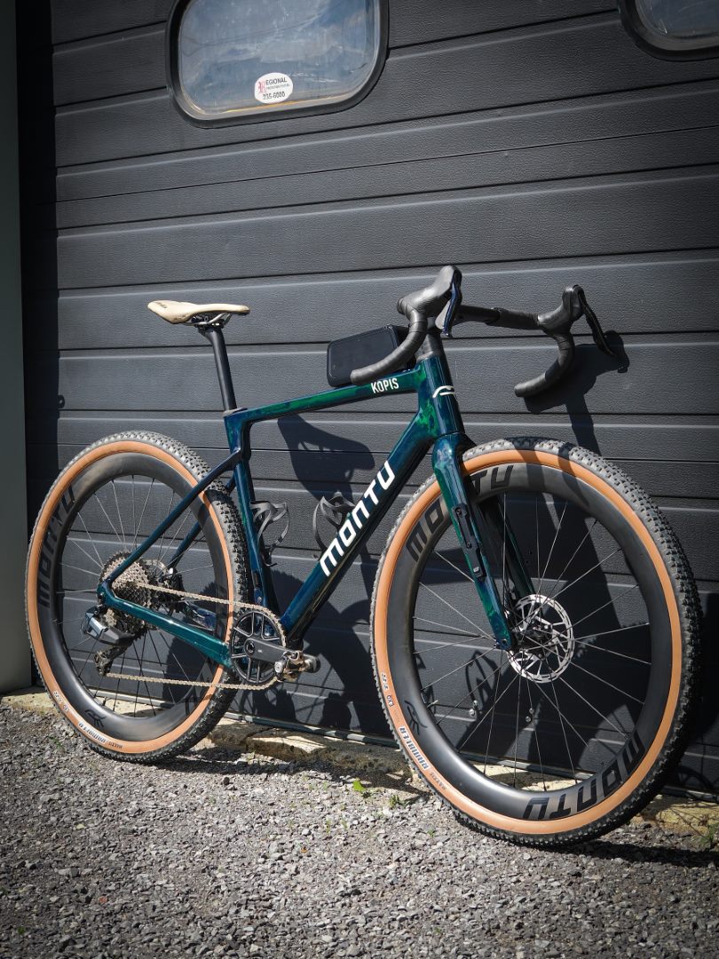 Montu Kopis emerald three-quarter front with top-tube storage case